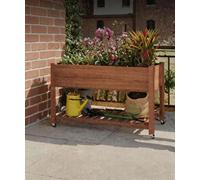 Garvee Wooden Raised Garden Bed, Elevated Planter Box with Reinforced Legs, Durable Wheels, Animal Protection Design, Outdoor Raised Bed with Bottom Shelf for Balcony, Patio, Flower, Herb Gardening