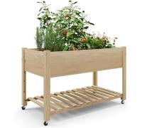 Garvee Wooden Raised Garden Bed, Elevated Planter Box with Reinforced Legs, Durable Wheels, Animal Protection Design, Outdoor Raised Bed with Bottom Shelf for Balcony, Patio, Flower, Herb Gardening