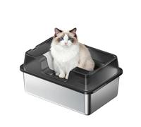 Garvee XXL Stainless Steel Cat Litter Tray for Large Cats, High Sided Metal Litter Box with Lid Guard & Scoop | Stops Odour & Litter Tracking | Ideal for Maine Coon & Multi-Cat Homes - Black