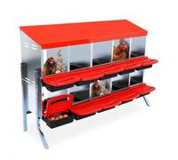 GarveeHome 10-Compartment Metal Chicken Nesting Box - Roll Away Lid, Removable Tray, Wall-Mount Design for Easy Egg Collection & Cleaning - Durable Hen Laying Box - Red (with bracket legs,