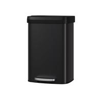 GarveeHome 13 gal / 50 L Metal Trash Can with Lid, Large Garbage Can for Kitchen, Rustproof Step-on Kitchen Metal Trash Bin with Liner Rim, Rear Handle, Soft Close Plastic Lid, Black