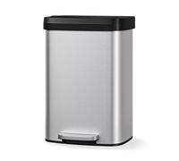 GarveeHome 13 Gal / 50 L Step-on Trash Can, Large Metal Kitchen Garbage Bin with Soft Close Lid, Rustproof Stainless Steel Trash Can, Inner Bucket Rim & Rear Handle, Sliver