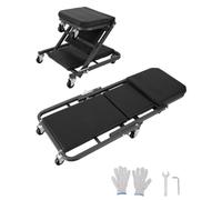 GarveeHome 2-in-1 Foldable Mechanic Creeper, Z-Seat Rolling Garage Stool | 330 lbs,36in, 6 swivel casters,heavy-duty steel frame,padded cushion,low profile,under car repair,quick collapse