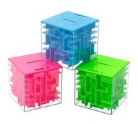 GarveeHome 3 Pcs Square Bead Maze Money Saving Bank - Labyrinth Maze Puzzle, Cube Style Brain Teaser, Cash Box Money Box, Mystery Treasure Chest Gift, Kids Money Safe