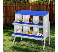 GarveeHome 6-Compartment Chicken Nesting Box - Metal Roll-Away Laying Box for Hens, Durable Poultry Nest with Sloped Floor for Cleaner Eggs - Ideal for Coops, Sheds & Smallholdings
