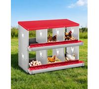 GarveeHome 6-Compartment Chicken Nesting Box - Metal Roll-Away Laying Box for Hens, Durable Poultry Nest with Sloped Floor for Cleaner Eggs - Ideal for Coops, Sheds & Smallholdings