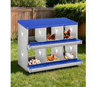 GarveeHome 6-Compartment Chicken Nesting Box - Metal Roll-Away Laying Box for Hens, Durable Poultry Nest with Sloped Floor for Cleaner Eggs - Ideal for Coops, Sheds & Smallholdings