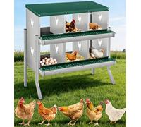 GarveeHome 6-Compartment Chicken Nesting Box - Metal Roll-Away Laying Box for Hens, Durable Poultry Nest with Sloped Floor for Cleaner Eggs - Ideal for Coops, Sheds & Smallholdings