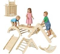 GarveeHome 7-in-1 Collapsible Wooden Climbing Triangle Jungle Gym for Toddlers - Educational Climbing Set with Arch, Ramp & Ladder - Indoor Safe Non-Toxic Fitness Equipment - Educational Activity