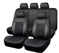 GarveeHome 9-Piece PU Leather Car Seat Covers for 5-Seater Vehicles, Universal Fit, Curved Sandwich Stitching, Independent Packaging, Includes Extra Shipping Bag, Black