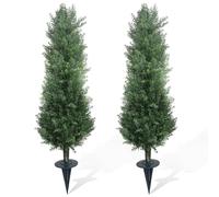 GarveeHome 90 cm Artificial Cypress Set of 2 with Ground Spike, UV-Protected Plastic Artificial Plant, Evergreen for Living Room, Front Door, Entrance, Patio, Balcony, Office, Christmas Decoration