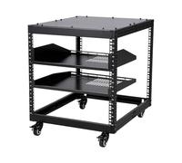 GarveeHome Adjustable Open Frame Server Rack 10U - Heavy-Duty Carbon Steel, 2 Vented Shelves, 4 Lockable Casters, 22-40in Depth, Free Standing or Wall Mount, for IT/AV/Data Center, Adjustable 22-40in,