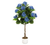 GarveeHome Artificial Hydrangea Tree 95 cm, 9 Blue Flowers in Black Planter, for Living Room, Office & Balcony, Artificial Plant with 9 Hydrangea Flowers