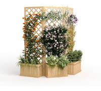 GarveeHome Cedar Privacy Screen with Planter Box - 3-Panel Raised Garden Bed - Natural Wood Divider with Drain Holes - Triple Specification