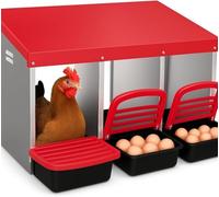 GarveeHome Chicken Nest Box 3 Compartments Laying Nest for Chickens Nest for Hens Egg Collection Inclined Nesting Boxes Corrosion-Resistant Galvanised Steel Hen Coop, 80 x 52 x 47cm
