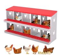 GarveeHome Chicken Nesting Box, 10 Compartment Roll Away Metal Chickens Egg Collection, Rustproof & Ventilated Laying Nest Boxes for Chickens, Hens, Ducks,Red