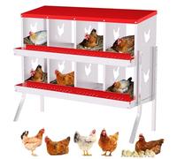 GarveeHome Chicken Nesting Box, 8 Compartment Roll Away Metal Chickens Egg Collection, Rustproof & Ventilated Laying Nest Boxes for Chickens, Hens, Ducks,8 Holes with Legs,Red