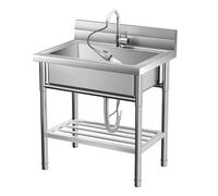 GarveeHome Commercial Grade Stainless Steel Freestanding Utility Basin - Single Bowl Laundry Basin with Hot & Cold Water Pipe, Storage Shelf - Perfect for Kitchen, Garage, Indoor or Outdoor Use,