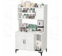 GarveeHome Contemporary Hidden Cat Litter Box Furniture, Enclosed Cat Washroom Cabinet with Sturdy Shelf Storage, Modern Grey and White Indoor Cat House, Blends with Home Decor
