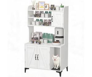 GarveeHome Contemporary Hidden Cat Litter Box Furniture, Enclosed Cat Washroom Cabinet with Sturdy Shelf Storage, Modern Grey and White Indoor Cat House, Blends with Home Decor