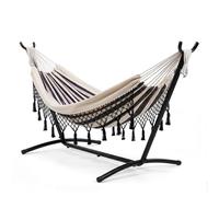 GarveeHome Double Hammock with Stand for Outdoor, 450 Lbs Capacity, 2 Person Boho Style Hammock with Tassel, Ideal for Beach Camping Backyard Patio, Easy Assembly Free Standing