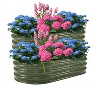 GarveeHome Durable Galvanized Raised Garden Beds - Large 6x3x1Ft Oval Metal Planter Boxes - Bottomless Design - Easy to Assemble - Outdoor Birdies Style - 2 Pack - Color: Green