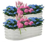 GarveeHome Durable Galvanized Raised Garden Beds - Large 6x3x1Ft Oval Metal Planter Boxes - Bottomless Design - Easy to Assemble - Outdoor Birdies Style - 2 Pack - Color: White