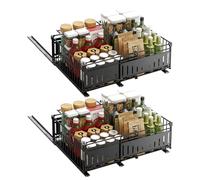 GarveeHome Expandable Pull-Out Kitchen Storage Rack - Sliding Drawer Organizer, Carbon Steel, No-Drill, Silent Glide, Rust-Resistant, Fits Cabinets, Pantry, Under basin - Black 1 Piece ZWJ-5018-BK