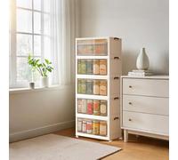 GarveeHome Foldable Shoe Storage Box with Lid, Large Capacity Stackable Storage Bins with Wheels, Freestanding Collapsible Shoes Cabinet Closet Organizer Containers