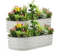 GarveeHome Galvanized Steel Raised Garden Beds - 2 Pack 4x2x1Ft Oval Planter Boxes with Open Base for Flowers, Vegetables, Herbs, Weatherproof, Gift for Gardeners - White