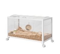 GarveeHome Hamster Cage, Metal Mice and Rat Habitat with Acrylic Sides, Universal Wheels, Chew-Proof Dual Door Small Animal Habitat, Stackable Design Hamster House for Guinea Pig Gerbil, White
