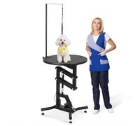 GarveeHome Heavy Duty 24'' Hydraulic Lift Dog Grooming Table - 360° Rotating Non-Slip Round Top - Adjustable Height (28''-41.5'') - Overhead Arm & Safety Restraints - Professional Grooming Station for