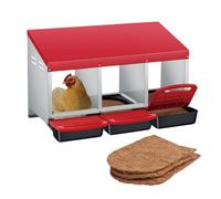 GarveeHome Heavy Duty 3-Compartment Chicken Nesting Box - Automatic Rollaway Egg Collection - Galvanized Steel - Wall Mount or Freestanding - Ideal for Chicken Coops - Red, Three Grids