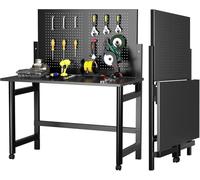 GarveeHome Heavy-Duty Collapsible Wall-Mounted Workbench with Pegboard - 2000Lb Capacity Steel Tool Bench - Space-Saving Table - Ideal for Garage, Workshop, Warehouse, or Home