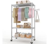 GarveeHome Heavy Duty Rolling Clothes Rack,Load 693LBS Clothing Racks for Hanging Clothes,Free Standing Closet Organizers and Storage Garment Racks with Wheels,Rods,Side Hooks