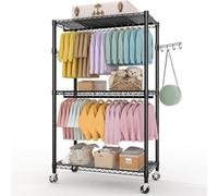 GarveeHome Heavy Duty Rolling Clothes Rack,Load 693LBS Clothing Racks for Hanging Clothes,Free Standing Closet Organizers and Storage Garment Racks with Wheels,Rods,Side Hooks