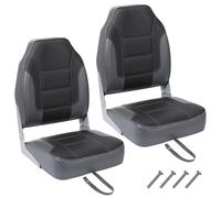 GarveeHome High Back Folding Boat Seats 2 Pack - Thick Padded Marine Fishing Chairs, Water-Resistant PVC, Aluminum Hinges, Fold-Down Design, Comfortable for Pontoon, Speedboat, Canoe, Deck