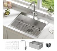 GarveeHome Inset Kitchen Sink Single Bowl, Workstation Sink w/Bottom Grid