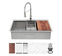 GarveeHome Inset Kitchen Sink Single Bowl, Workstation Sink w/Bottom Grid