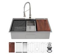 GarveeHome Inset Kitchen Sink Single Bowl, Workstation Sink w/Bottom Grid