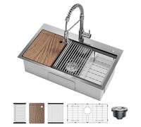 GarveeHome Inset Kitchen Sink Single Bowl, Workstation Sink w/Bottom Grid