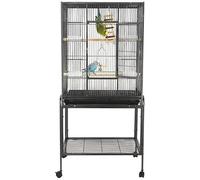 GarveeHome Large Bird Cage with Door, Bird House with 4 Wheels, with Pull-Out Cleaning Tray and Wooden Poles, 135 x 64 x 42 cm