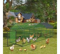 GarveeHome Large Chicken Coop, 3x1x1m Walk In Chicken Run with Water Resistant and Anti-UV Cover, Galvanized Hen Poultry House Cage with 3 Door for Hens Rabbit Dogs Ducks,Black