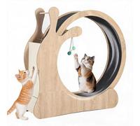 GarveeHome Large Silent Cat Exercise Wheel for Indoor Cats, Wooden Running Wheel with Sisal Scratching Pad and Hanging Toys, Stable Anti-Slip Base, Carpeted Treadmill for Pet Health and Activity