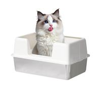 GarveeHome Large Stainless Steel Semi-Closed Cat Litter Tray Stainless Steel Easy to Clean High Removable Metal Cat Litter Tray with Non-Slip Mat 50 x 35 x 28 cm White