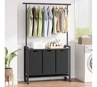 GarveeHome Laundry Sorter, Laundry Hamper 3-Section With Hanging Rack, Rolling Laundry Hamper With Removable Laundry Basket, Laundry Basket Organizer for Laundry Room, Rustic Brown