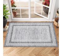 Garveehome Modern Geometric Area Rug 2x3 Distressed Bordered Washable Non Slip Floor Small Carpet Non Shedding Thin Soft Low Pile Rug, Contemporary Gray Rug for Dining Room, Living Room