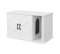 GarveeHome Modern Wooden Cat Litter Box Enclosure - Hidden Washroom Cabinet with Double Doors & Side Entry - Large Capacity Cat House End Table - Easy to Clean - White