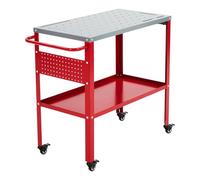 GarveeHome Movable Welding Table 36"x18" - 1200 lbs Capacity Steel Workbench - 8 Tool Slots - 1/2" & 5/8" Fixture Holes - Tool Tray - 4 Lockable Casters - Industrial Portable Welding Bench for Garage