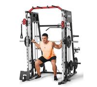 GarveeHome Multi-Function Smith Machine Power Cage - 2300lbs Heavy Duty Squat Rack with Lat Pulldown, Cable Crossover, Leg Press Attachment, Barbell & Weight Holder - Multi-Function Strength Training